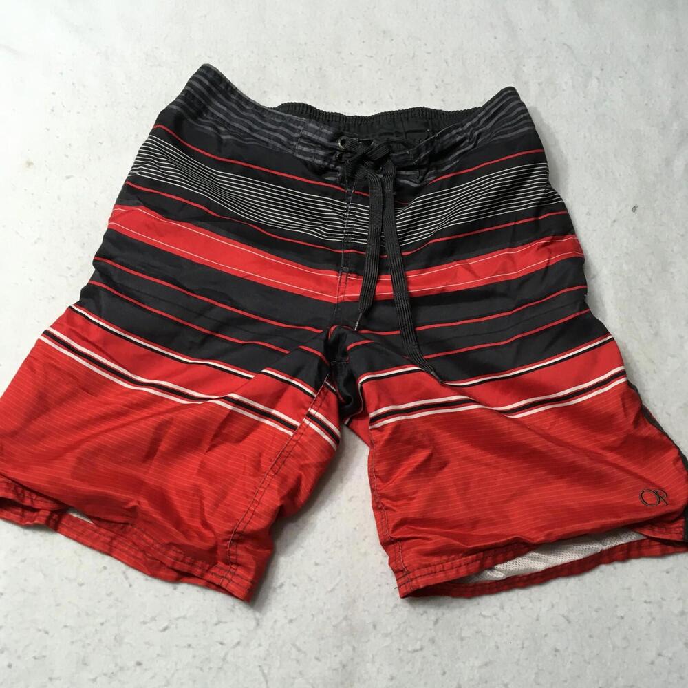 OP red Print Swim Trunks Men's Size medium 32-34 Lining stripes